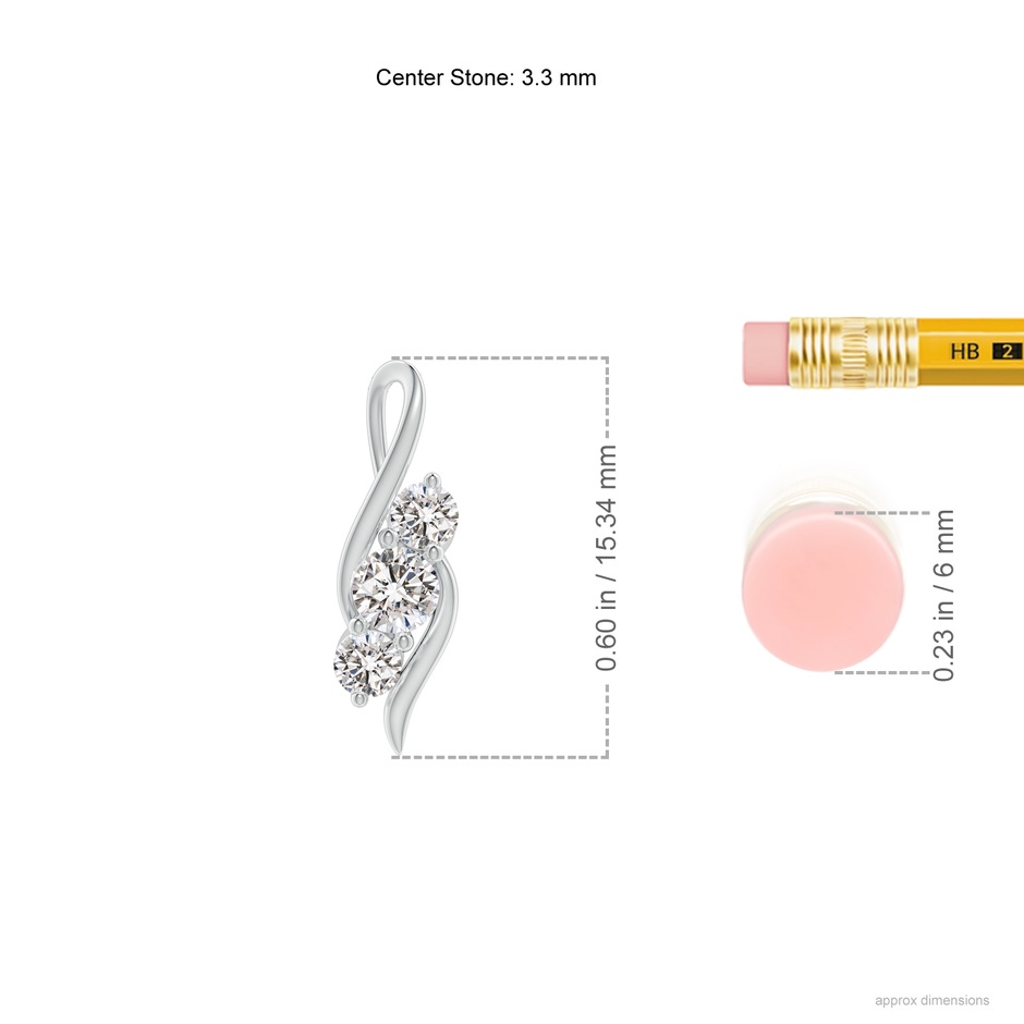 3.3mm IJI1I2 Diamond Three Stone Pendant with Twisted Bale in 9K White Gold ruler