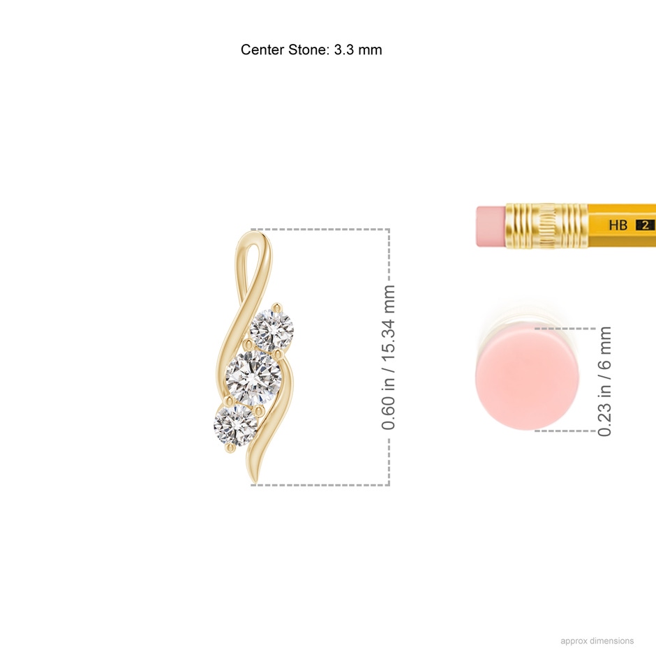 3.3mm IJI1I2 Diamond Three Stone Pendant with Twisted Bale in 9K Yellow Gold ruler