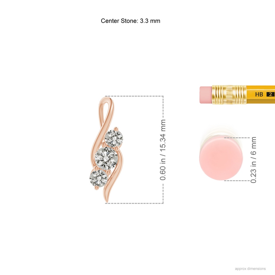 3.3mm KI3 Diamond Three Stone Pendant with Twisted Bale in Rose Gold ruler