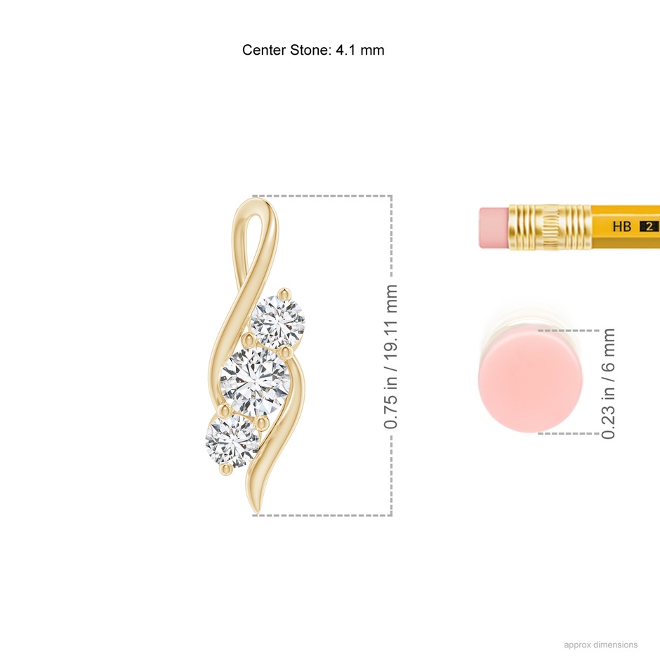 4.1mm HSI2 Diamond Three Stone Pendant with Twisted Bale in Yellow Gold ruler