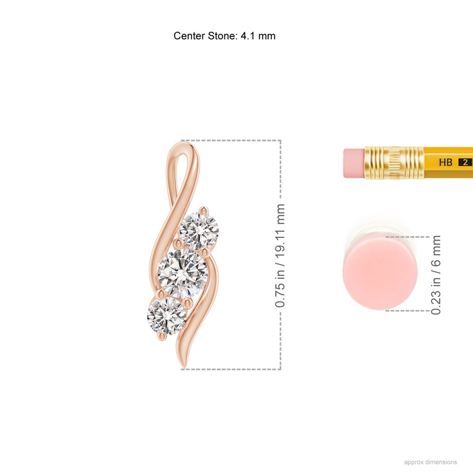 4.1mm IJI1I2 Diamond Three Stone Pendant with Twisted Bale in Rose Gold ruler