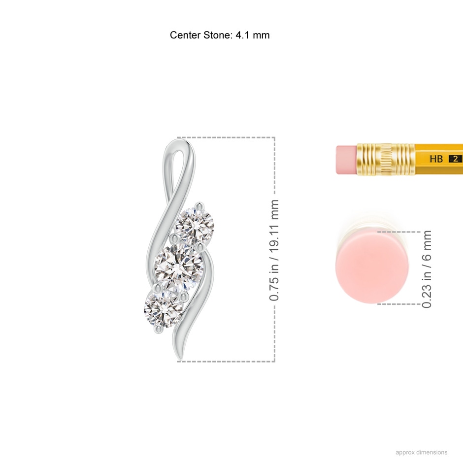 4.1mm IJI1I2 Diamond Three Stone Pendant with Twisted Bale in White Gold ruler