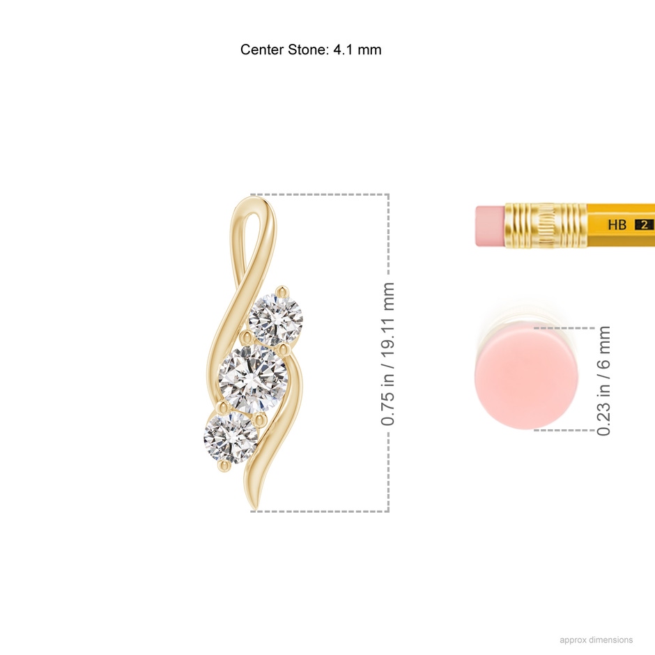 4.1mm IJI1I2 Diamond Three Stone Pendant with Twisted Bale in Yellow Gold ruler