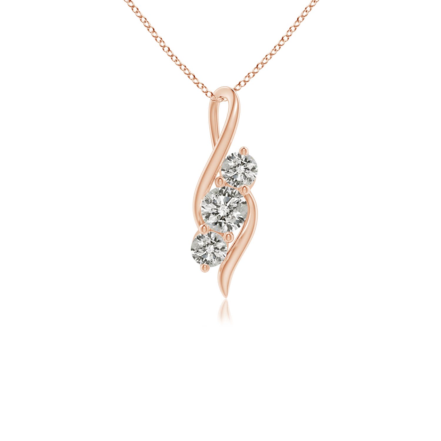 4.1mm KI3 Diamond Three Stone Pendant with Twisted Bale in Rose Gold