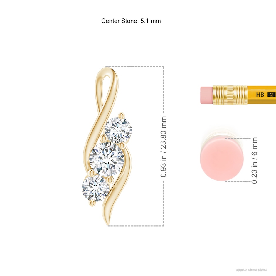 5.1mm GVS2 Diamond Three Stone Pendant with Twisted Bale in Yellow Gold ruler