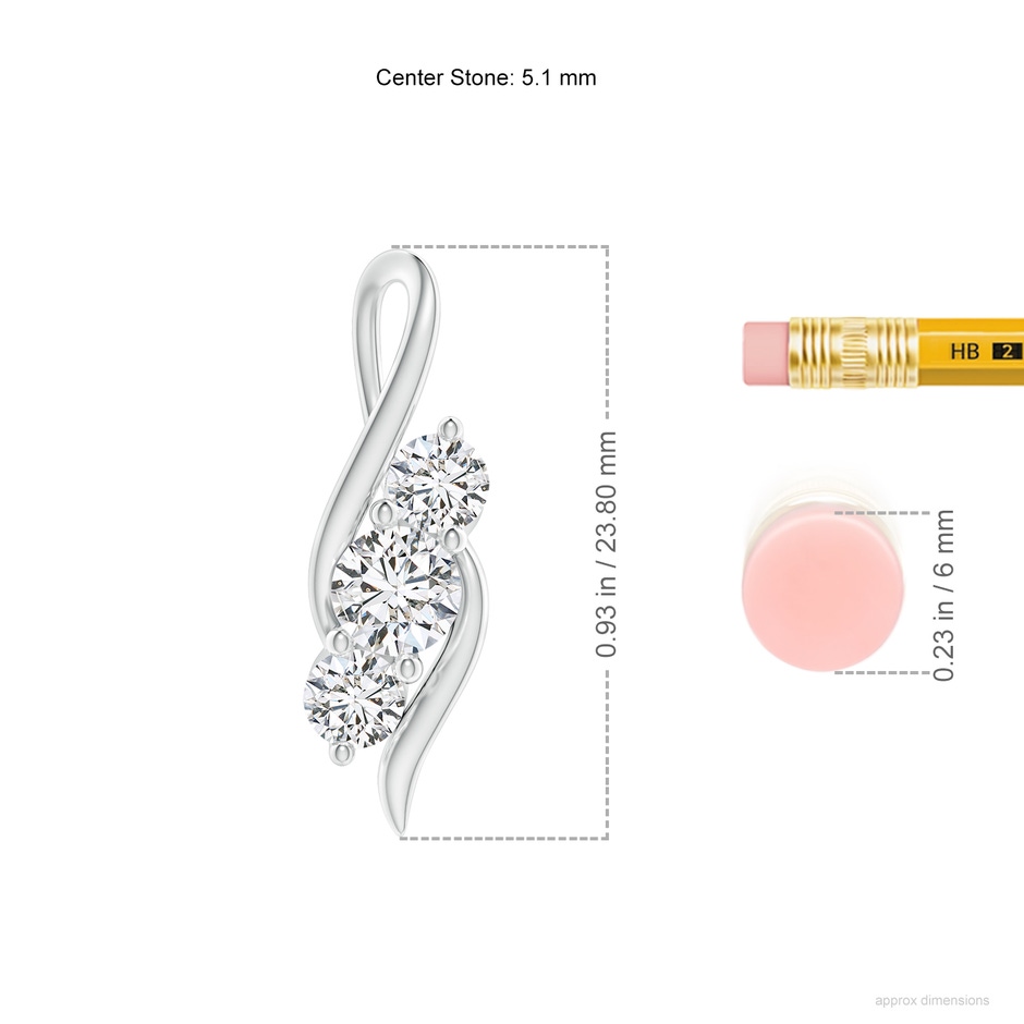 5.1mm HSI2 Diamond Three Stone Pendant with Twisted Bale in White Gold ruler