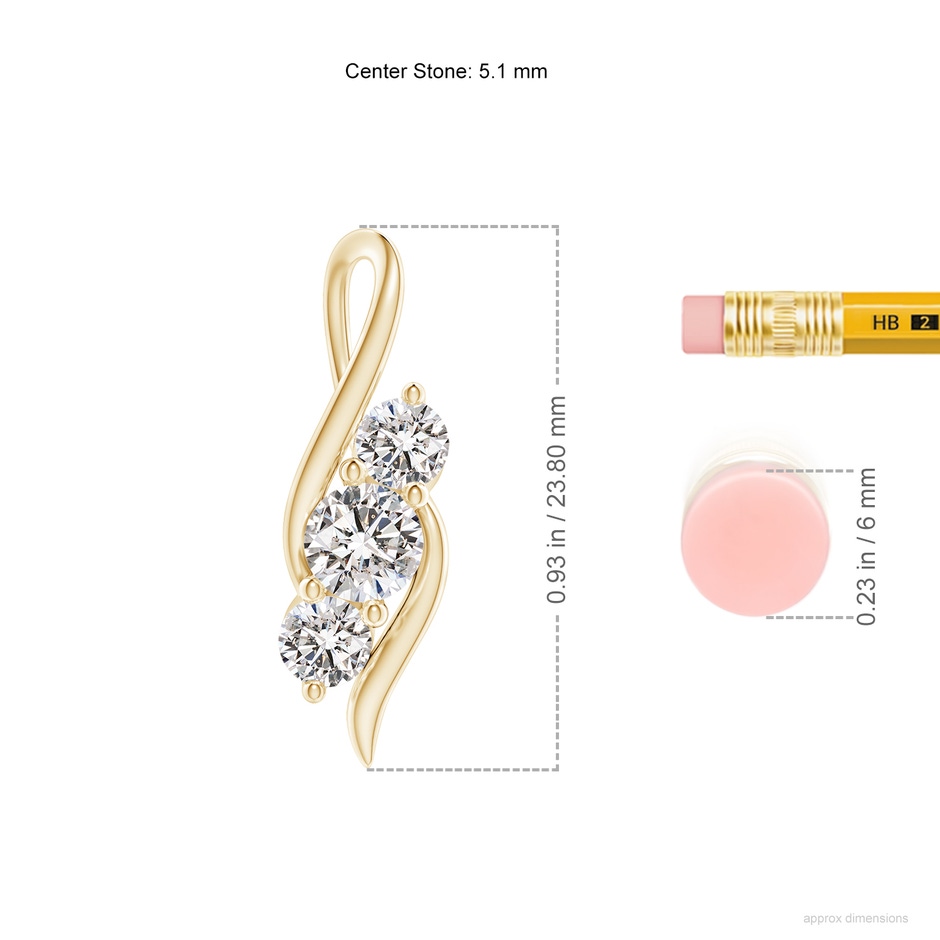 5.1mm IJI1I2 Diamond Three Stone Pendant with Twisted Bale in Yellow Gold ruler