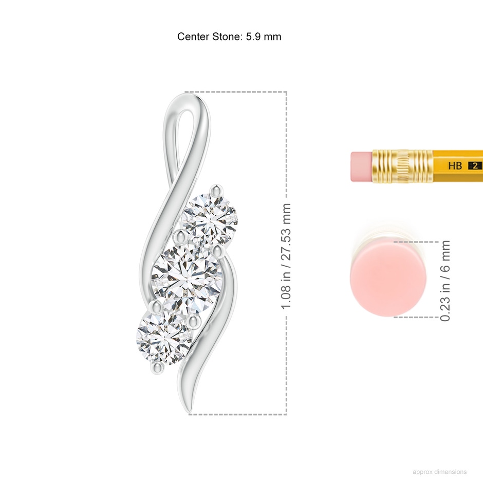 5.9mm HSI2 Diamond Three Stone Pendant with Twisted Bale in P950 Platinum ruler