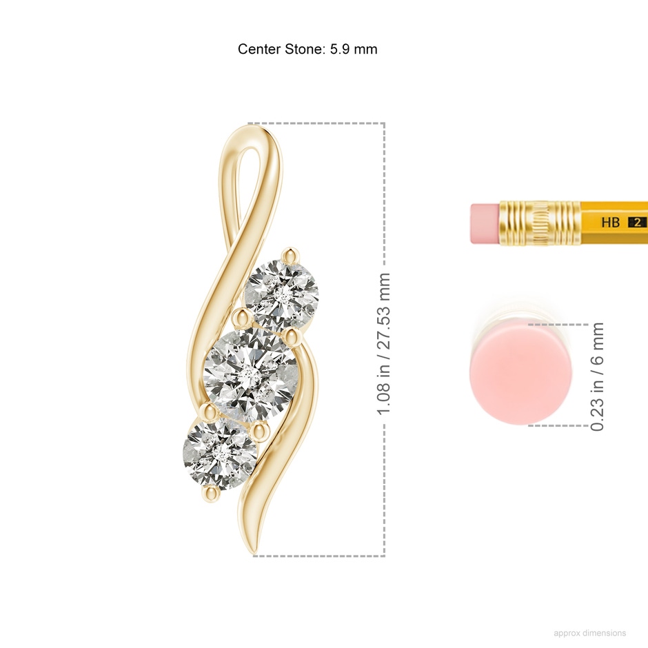 5.9mm KI3 Diamond Three Stone Pendant with Twisted Bale in Yellow Gold ruler