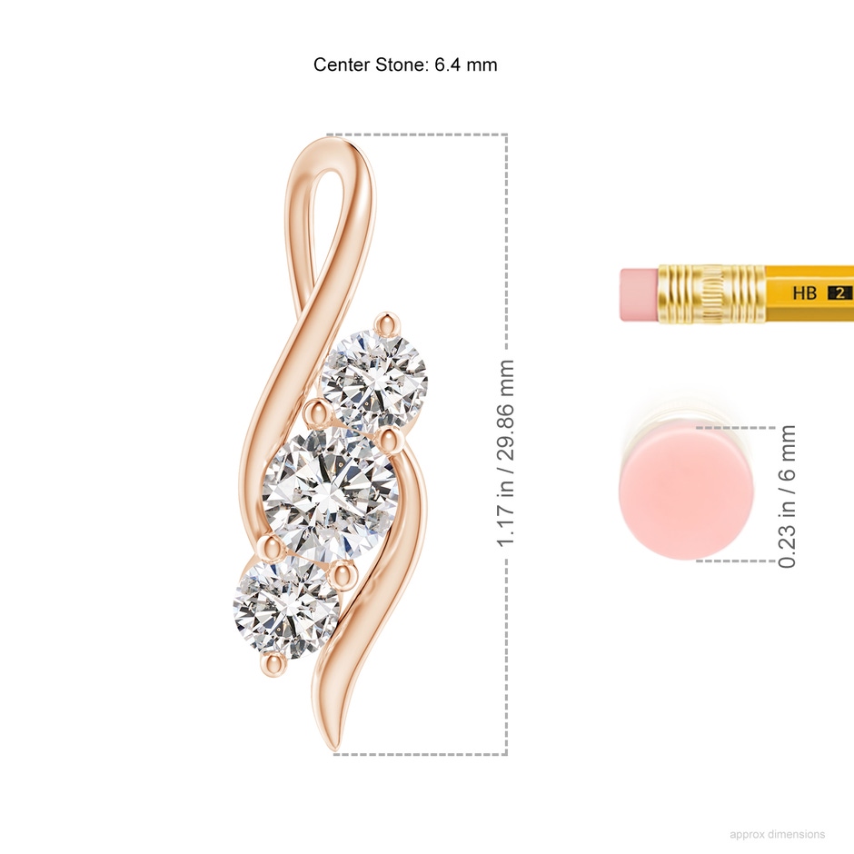 6.4mm IJI1I2 Diamond Three Stone Pendant with Twisted Bale in Rose Gold ruler