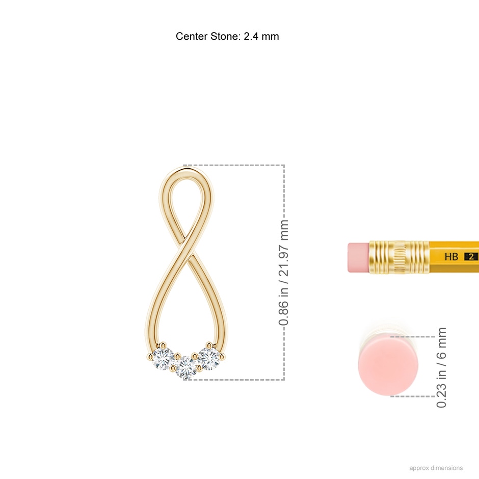2.4mm GVS2 Three Stone Diamond Infinity Loop Pendant in Yellow Gold ruler