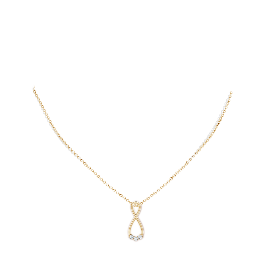 2.4mm GVS2 Three Stone Diamond Infinity Loop Pendant in Yellow Gold body-neck