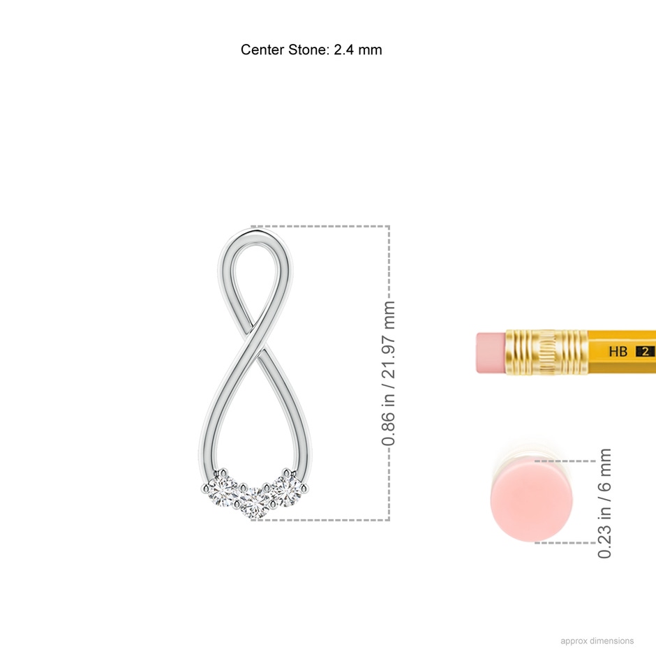 2.4mm HSI2 Three Stone Diamond Infinity Loop Pendant in White Gold ruler