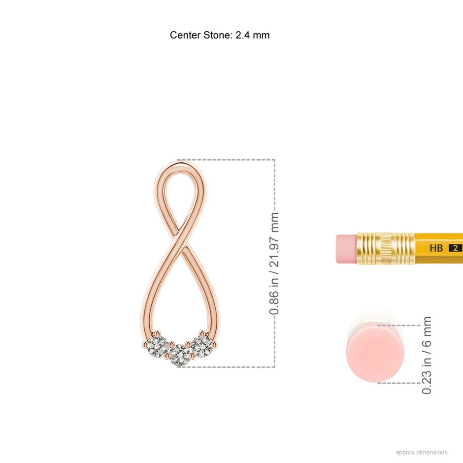 2.4mm KI3 Three Stone Diamond Infinity Loop Pendant in Rose Gold ruler