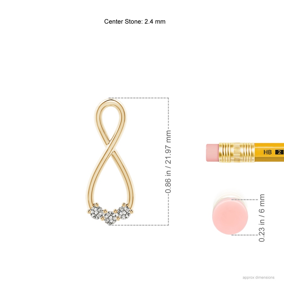 2.4mm KI3 Three Stone Diamond Infinity Loop Pendant in Yellow Gold ruler