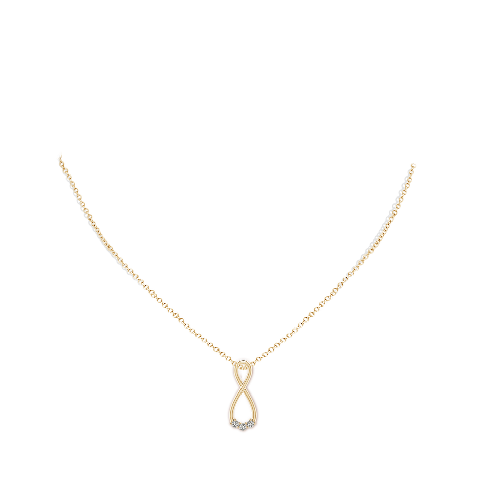 2.4mm KI3 Three Stone Diamond Infinity Loop Pendant in Yellow Gold body-neck