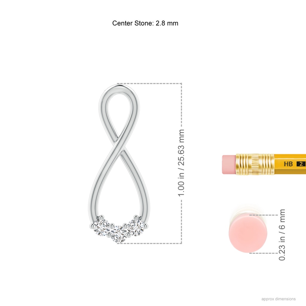 2.8mm HSI2 Three Stone Diamond Infinity Loop Pendant in White Gold Ruler
