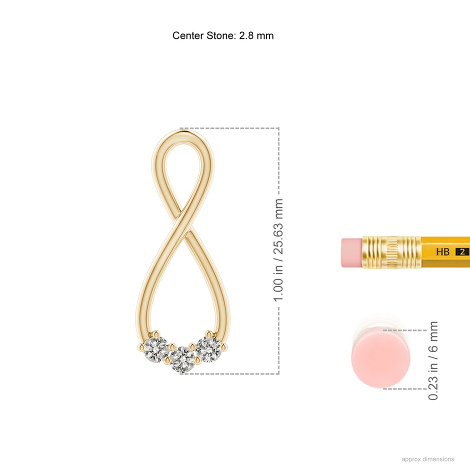 2.8mm KI3 Three Stone Diamond Infinity Loop Pendant in Yellow Gold ruler