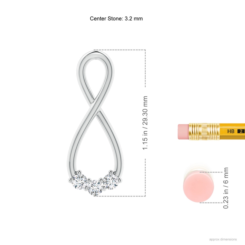 3.2mm GVS2 Three Stone Diamond Infinity Loop Pendant in White Gold ruler
