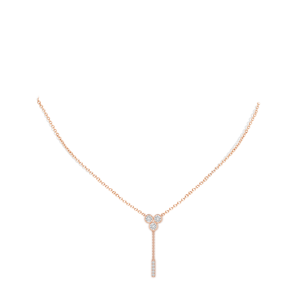 3.4mm HSI2 Bezel-Set Trio Diamond Lariat Necklace in Rose Gold Body-Neck