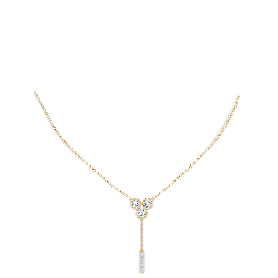 4.7mm GVS2 Bezel-Set Trio Diamond Lariat Necklace in Yellow Gold body-neck