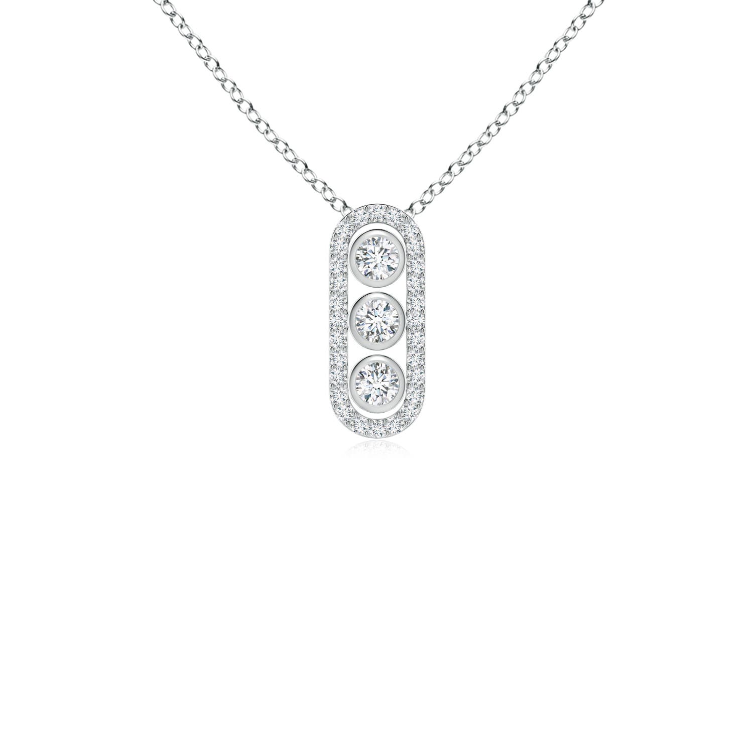 2.2mm GVS2 Three Stone Round Diamond Oval Halo Pendant in P950 Platinum