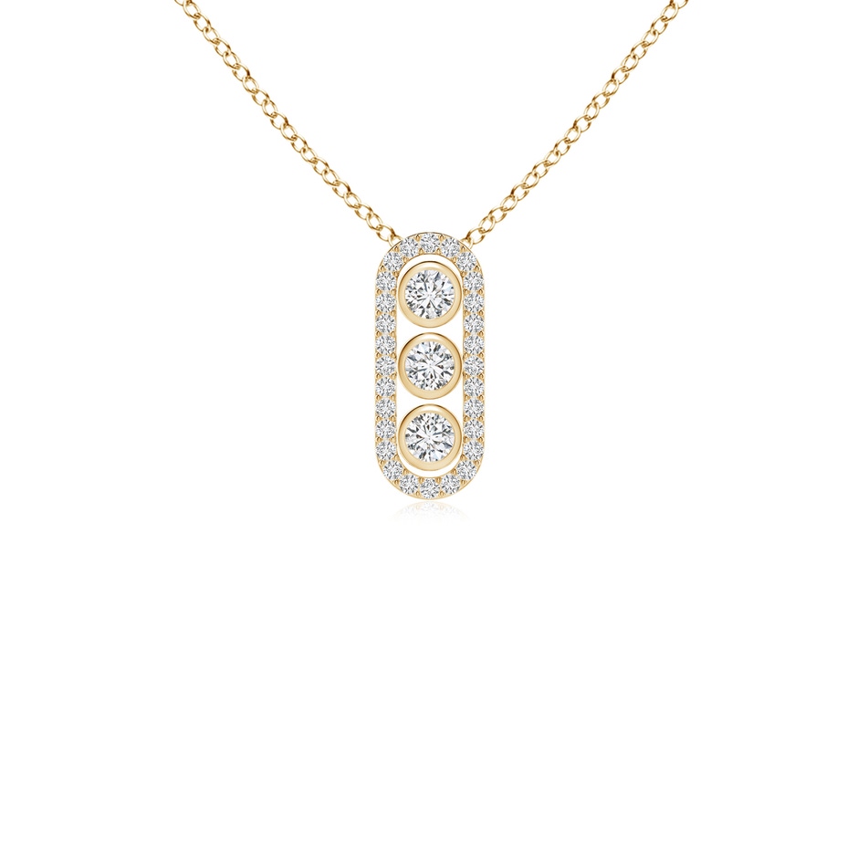 2.2mm HSI2 Three Stone Round Diamond Oval Halo Pendant in Yellow Gold 