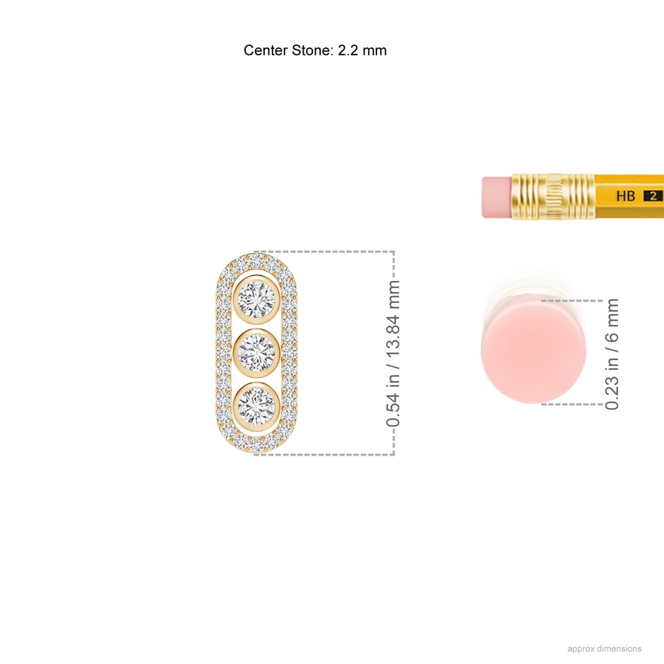2.2mm HSI2 Three Stone Round Diamond Oval Halo Pendant in Yellow Gold ruler