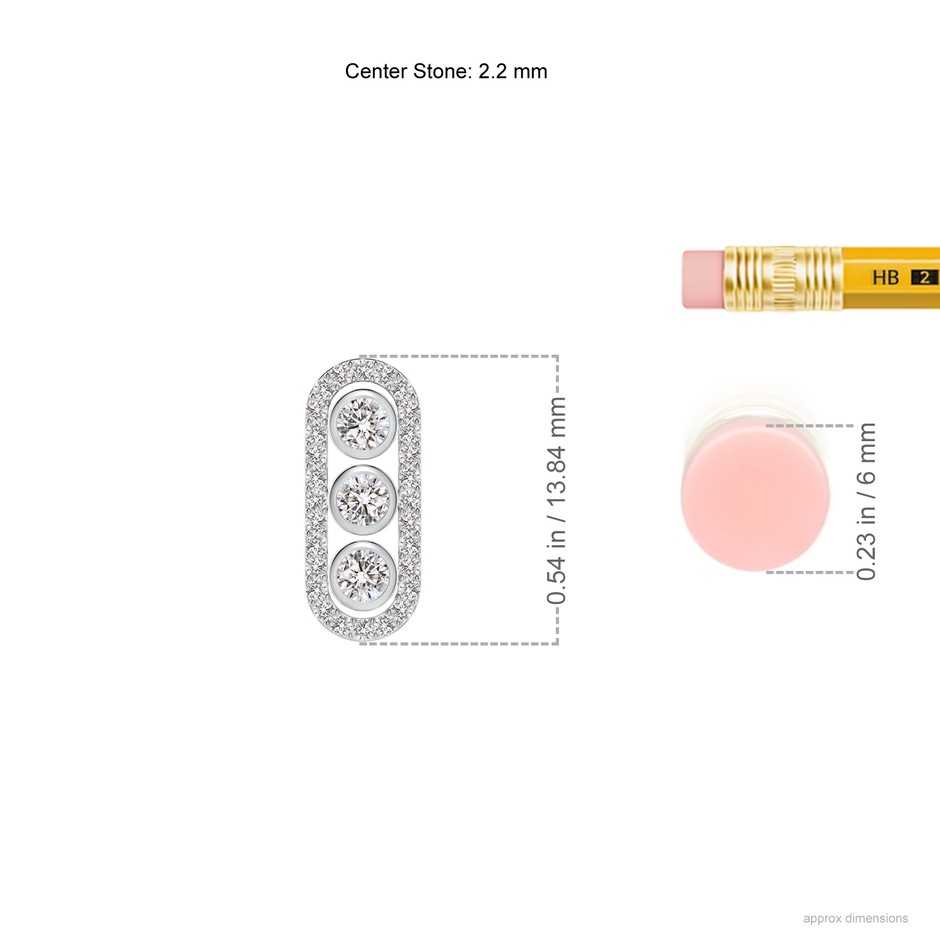 2.2mm IJI1I2 Three Stone Round Diamond Oval Halo Pendant in White Gold ruler