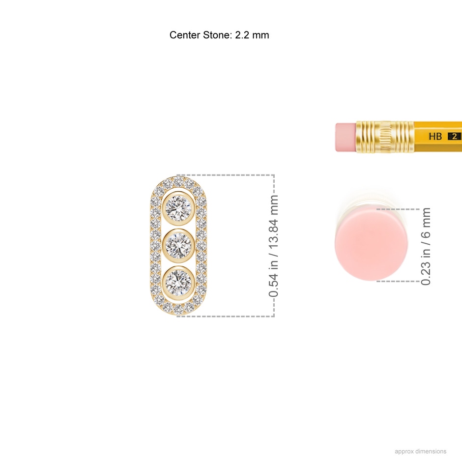 2.2mm IJI1I2 Three Stone Round Diamond Oval Halo Pendant in Yellow Gold ruler