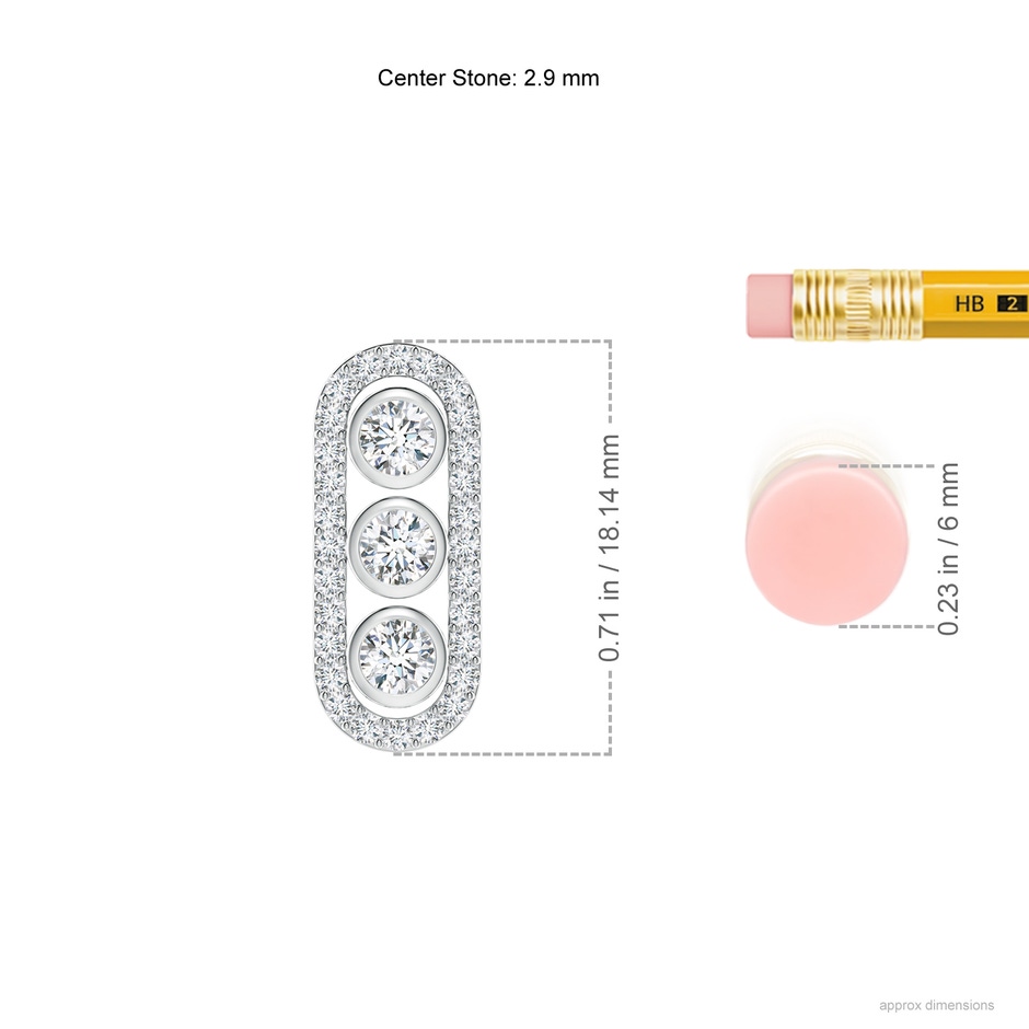 2.9mm GVS2 Three Stone Round Diamond Oval Halo Pendant in P950 Platinum ruler