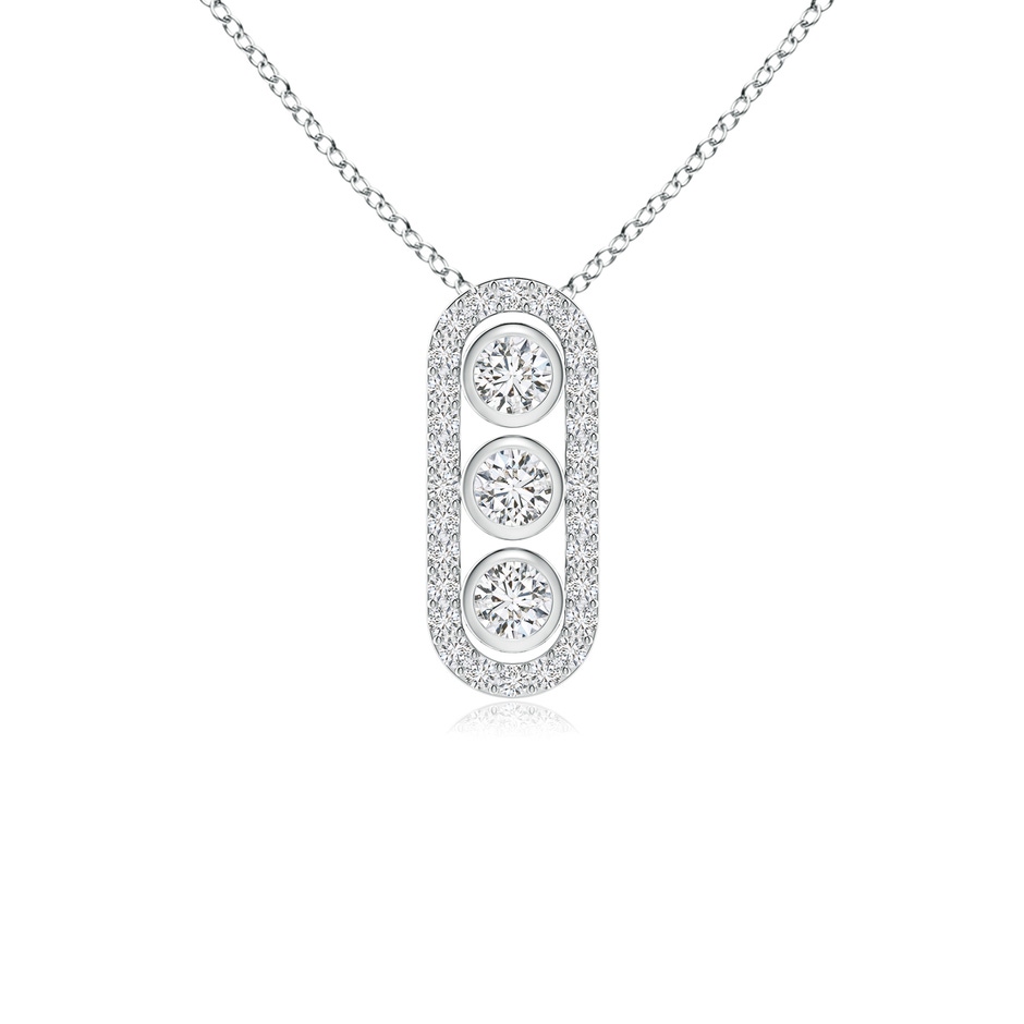 2.9mm HSI2 Three Stone Round Diamond Oval Halo Pendant in White Gold 