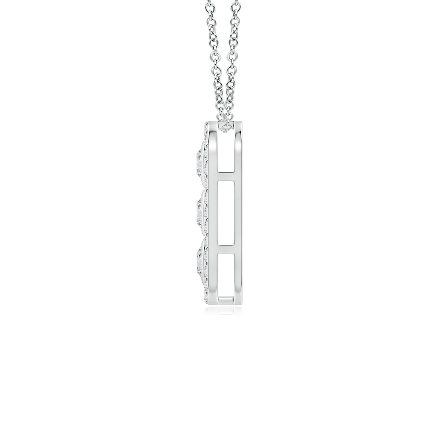 2.9mm HSI2 Three Stone Round Diamond Oval Halo Pendant in White Gold