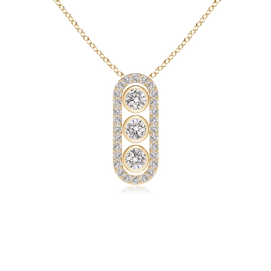 2.9mm IJI1I2 Three Stone Round Diamond Oval Halo Pendant in Yellow Gold 