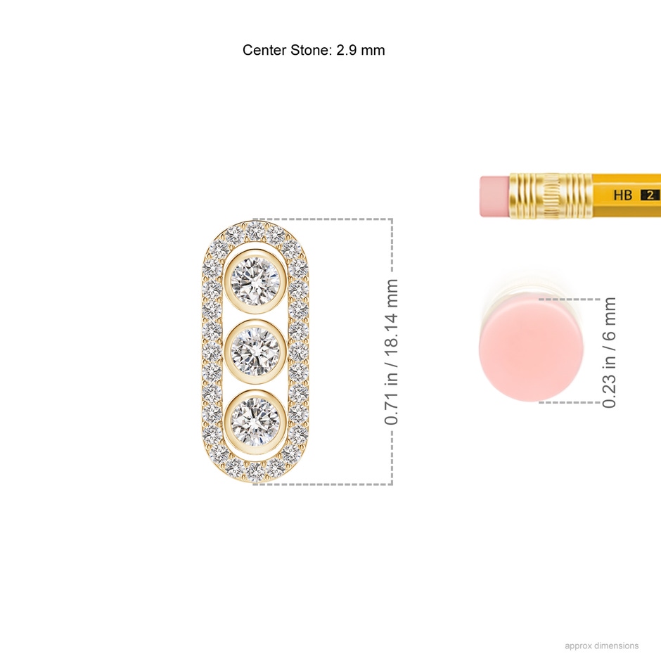 2.9mm IJI1I2 Three Stone Round Diamond Oval Halo Pendant in Yellow Gold ruler
