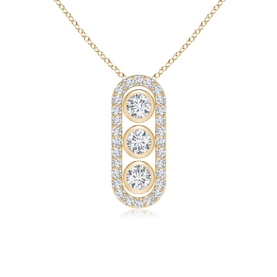 3.4mm GVS2 Three Stone Round Diamond Oval Halo Pendant in Yellow Gold 