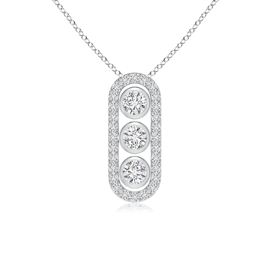 3.4mm HSI2 Three Stone Round Diamond Oval Halo Pendant in White Gold 