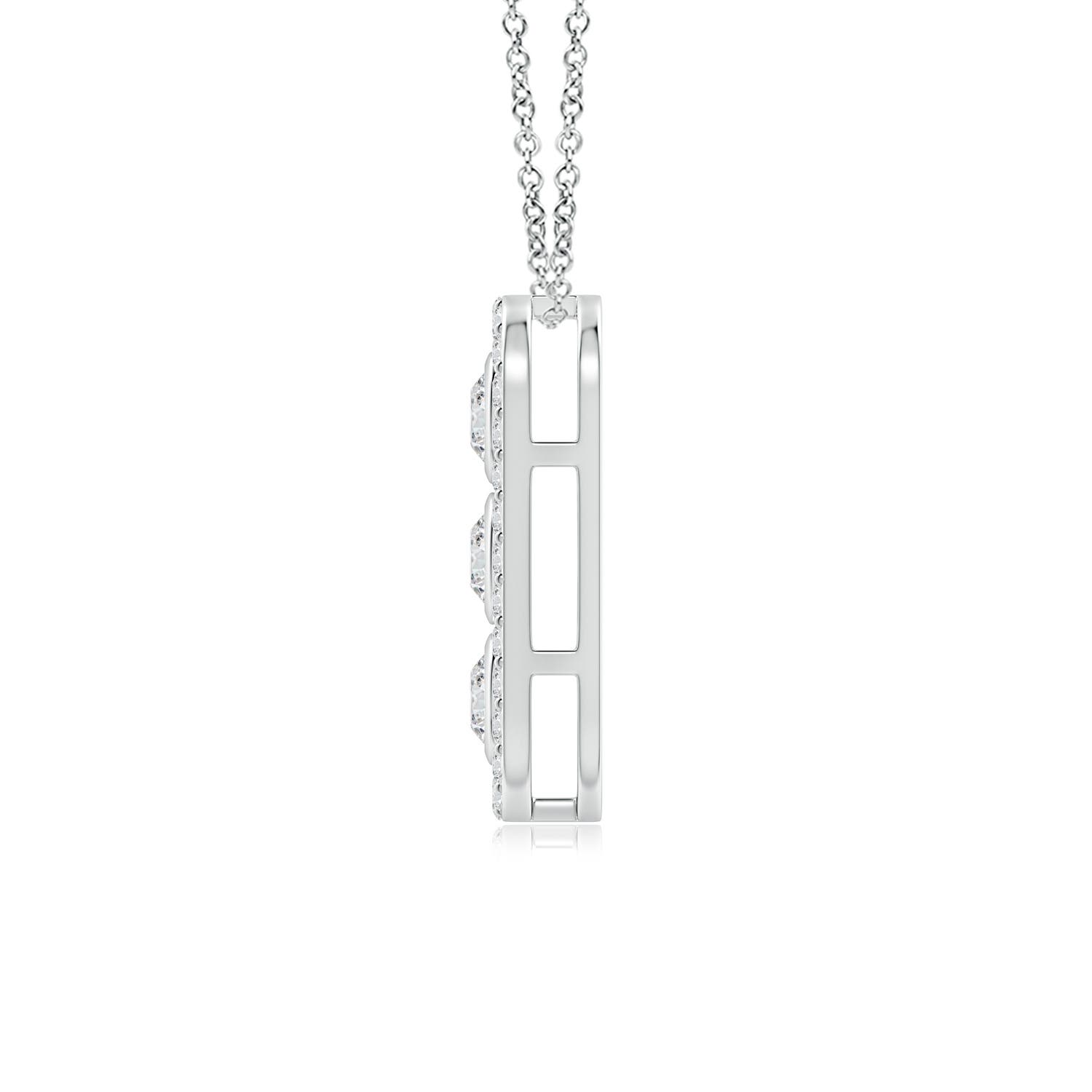 3.4mm HSI2 Three Stone Round Diamond Oval Halo Pendant in White Gold