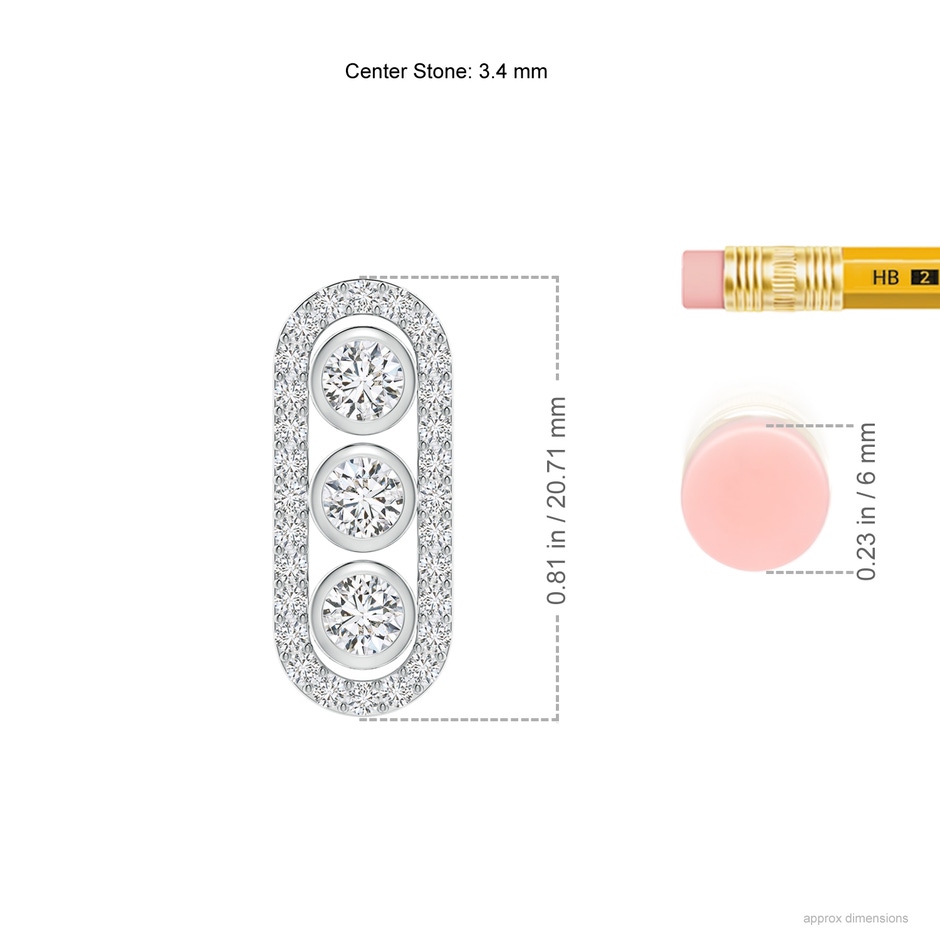 3.4mm HSI2 Three Stone Round Diamond Oval Halo Pendant in White Gold ruler