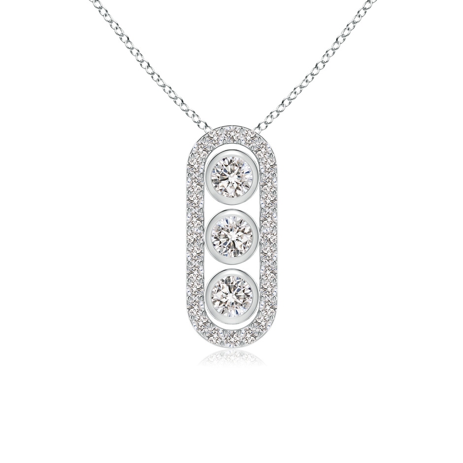 3.4mm IJI1I2 Three Stone Round Diamond Oval Halo Pendant in White Gold 