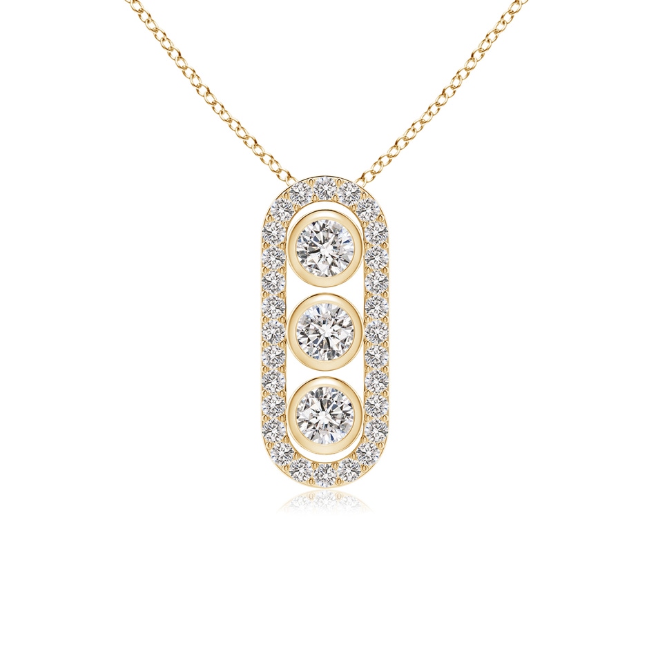 3.4mm IJI1I2 Three Stone Round Diamond Oval Halo Pendant in Yellow Gold 