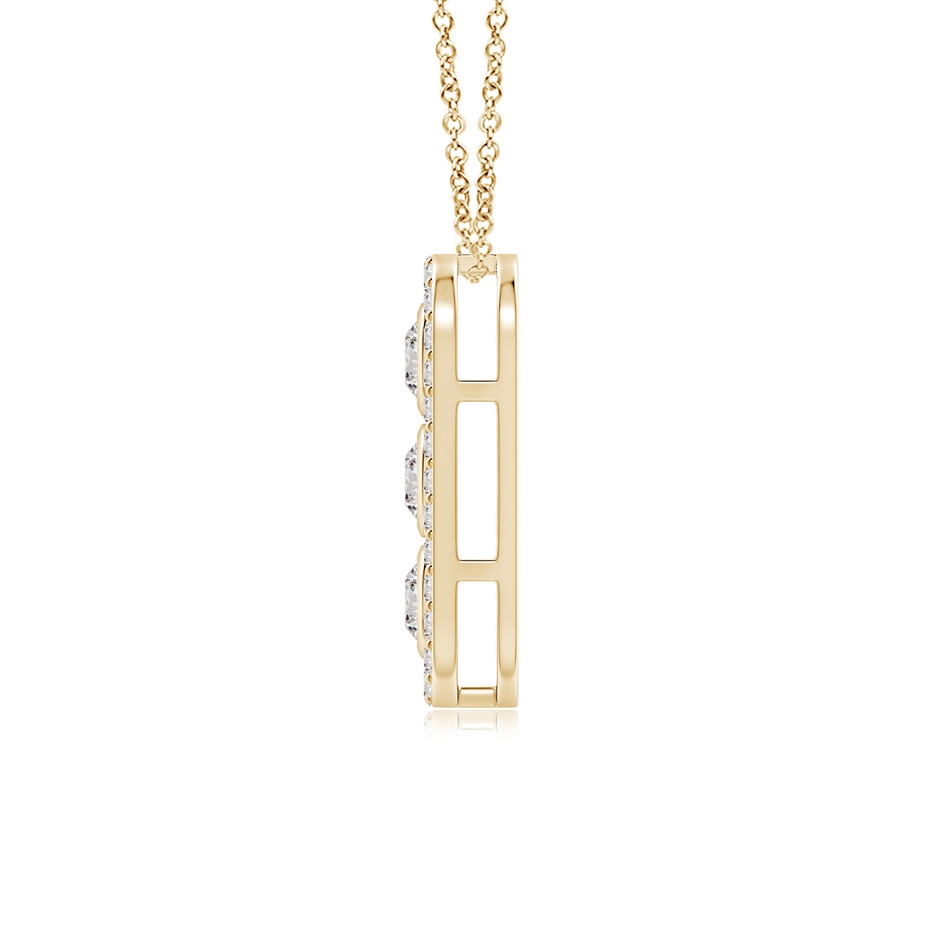 3.4mm IJI1I2 Three Stone Round Diamond Oval Halo Pendant in Yellow Gold side-1