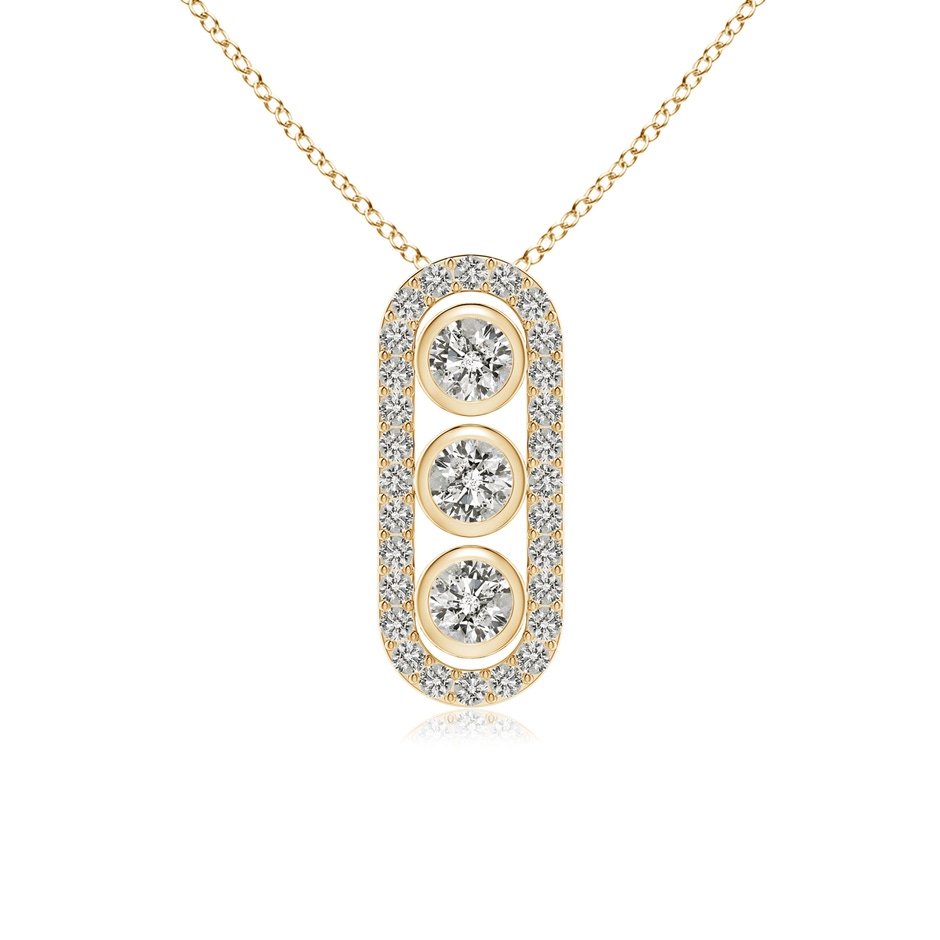 3.4mm KI3 Three Stone Round Diamond Oval Halo Pendant in Yellow Gold 