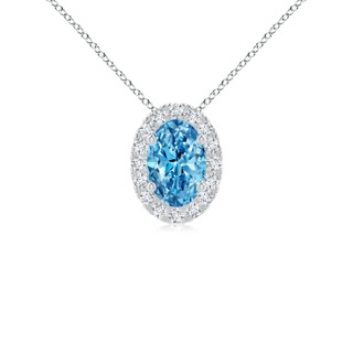 6x4mm AAAA Oval Fancy Intense Blue Diamond Halo Pendant in P950 Platinum