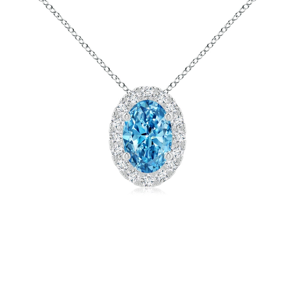 6x4mm AAAA Oval Fancy Intense Blue Diamond Halo Pendant in P950 Platinum 
