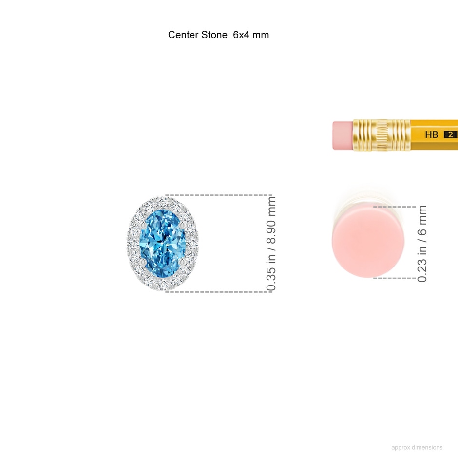 6x4mm AAAA Oval Fancy Intense Blue Diamond Halo Pendant in P950 Platinum ruler