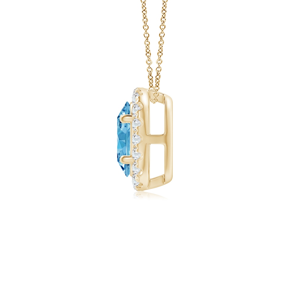 6x4mm AAAA Oval Fancy Intense Blue Diamond Halo Pendant in Yellow Gold - side 199