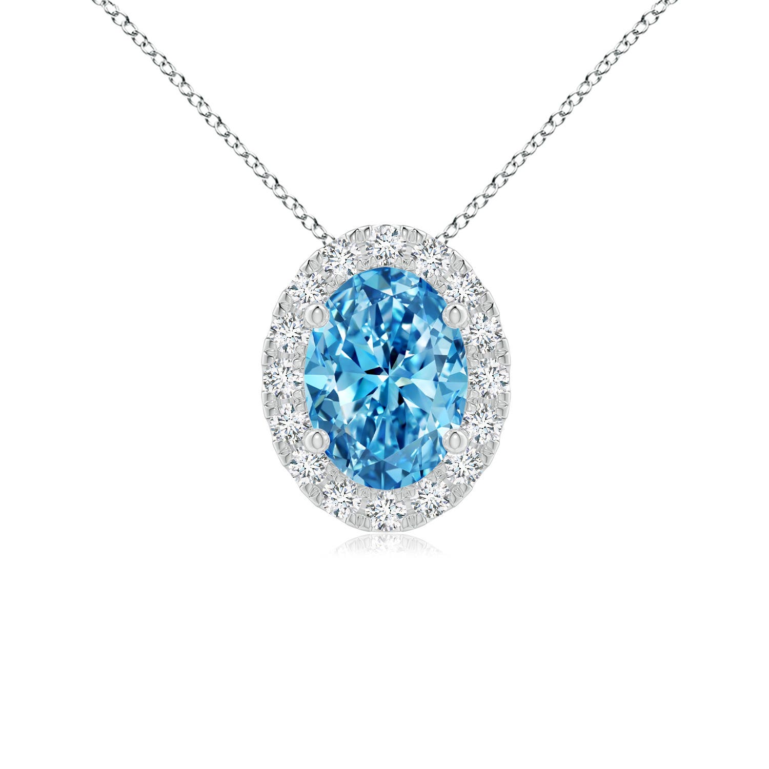 Angara 0.92 CTW Prong-Set Oval Fancy Intense Blue Diamond Halo Pendant in 18K White Gold