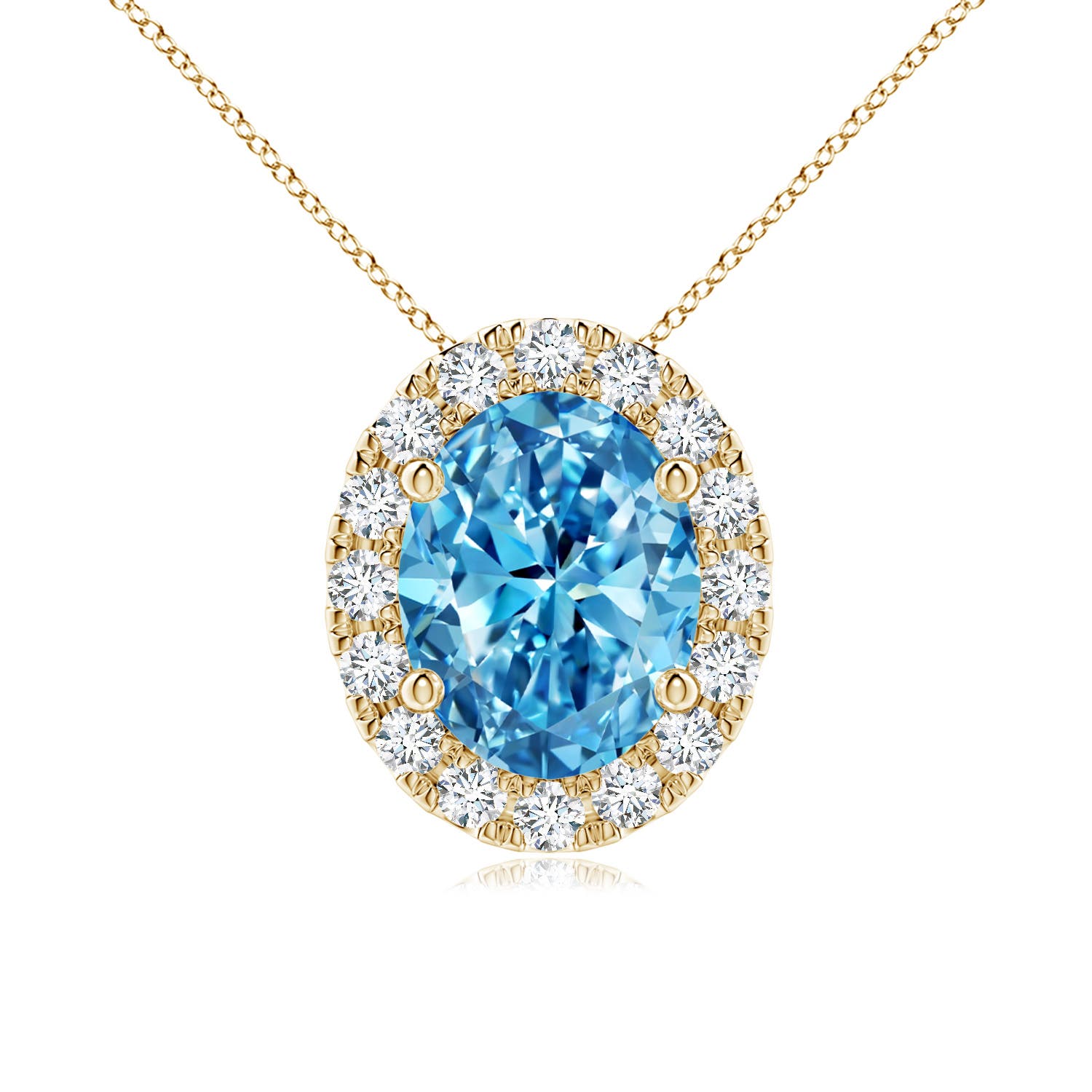 Angara 1.84 CTW Prong-Set Oval Fancy Intense Blue Diamond Halo Pendant in 18K Yellow Gold