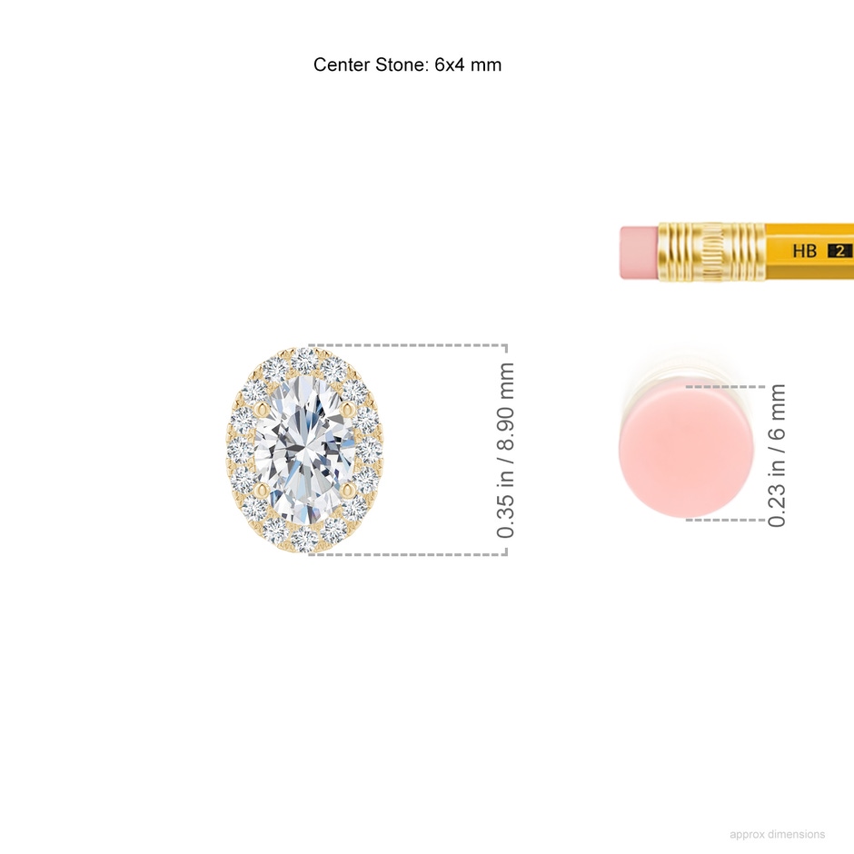 6x4mm GVS2 Oval Diamond Halo Pendant in Yellow Gold ruler
